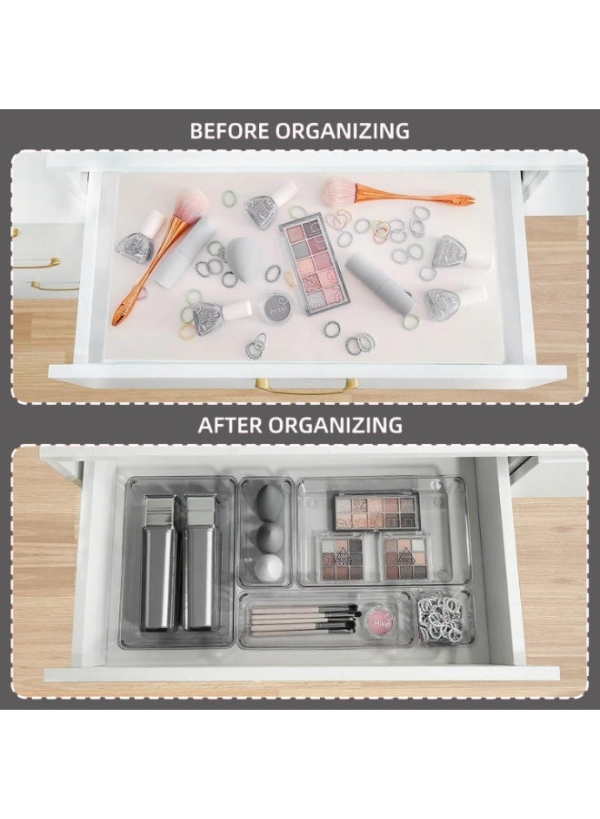 25 PCS imported Drawer Organizer Set, 4 Sizes Makeup Vanity Organizer, Clear Plastic Organization and Storage Bins for Makeup, Jewelry, Multiple Gadgets for Kitchen, Bathroom, Office, Bedroom - Image 3
