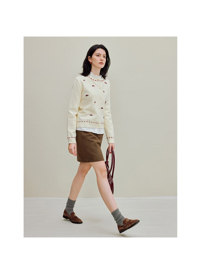 Inman Gentle Sweet Mushroom Embroidered Sweater Autumn New Women's Knitted Cardigan Jacket Light Apricot L - Image 5