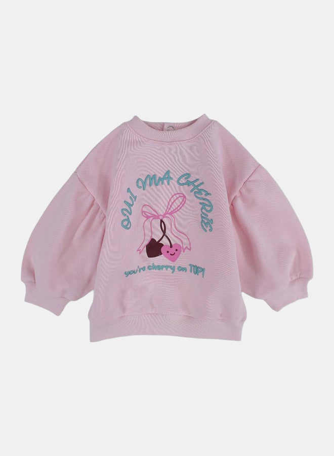 Pompelo Baby Girls Cotton Blouse – Pink with “Oui Ma Chérie” Embroidery - Image 1