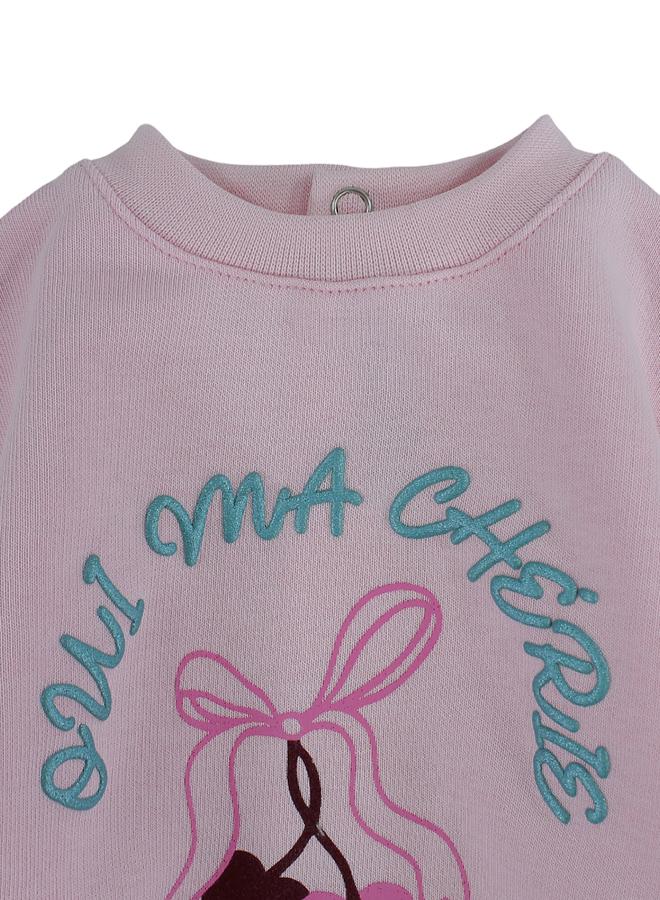 Pompelo Baby Girls Cotton Blouse – Pink with “Oui Ma Chérie” Embroidery - Image 3