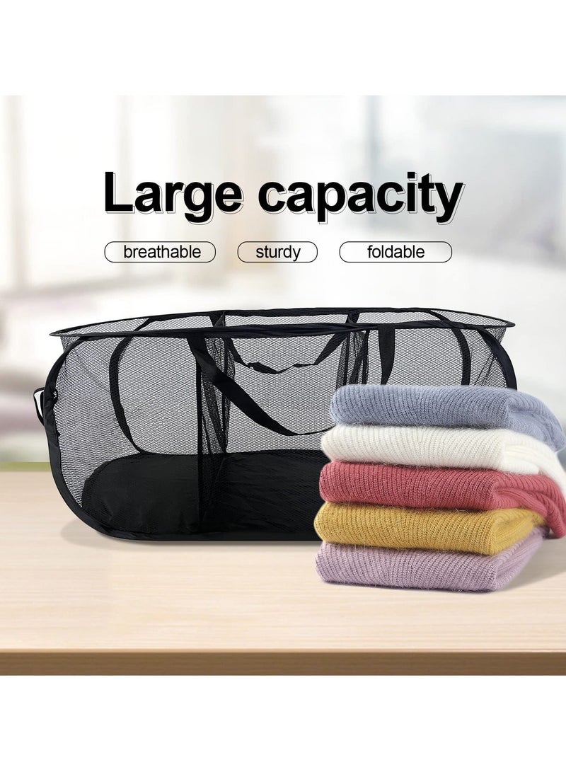 Y&D SYOSI Collapsible Laundry Basket, Mesh Hamper Basket 3 Compartment Sorter with Durable Handles Bottom High Carbon Steel for Room, Bathroom, Kids College Dorm - Image 5