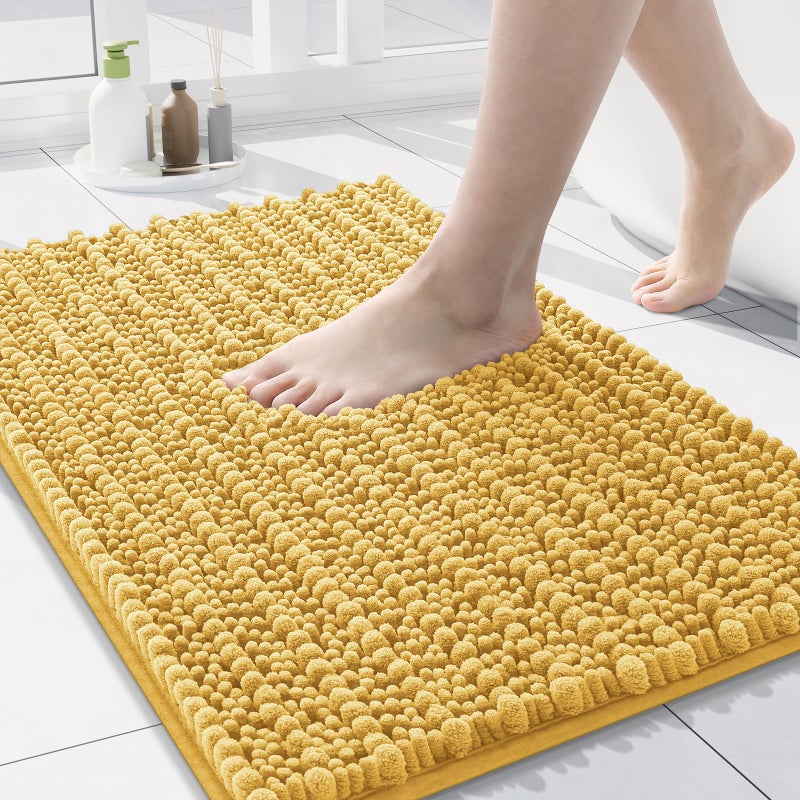 Arotive Luxury Chenille Bathroom Rug Mat Extra Soft Thick Absorbent Shaggy Bath Rugs NonSlip Machine Wash Dry Plush Bath Mats for Bathroom Shower and Tub 24x16 Yellow