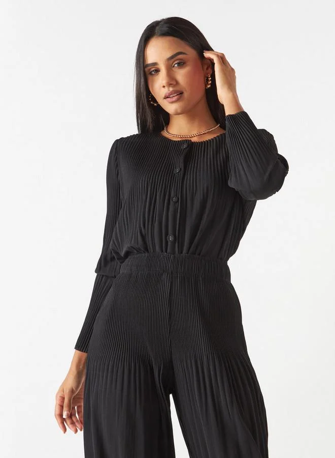2Xtremz 2Xtremz Pleated Top with Button Closure and Long Sleeves