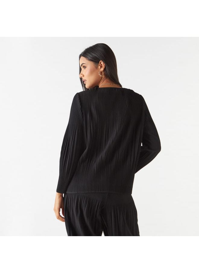2Xtremz - 2Xtremz Pleated Top with Button Closure and Long Sleeves - Image 1