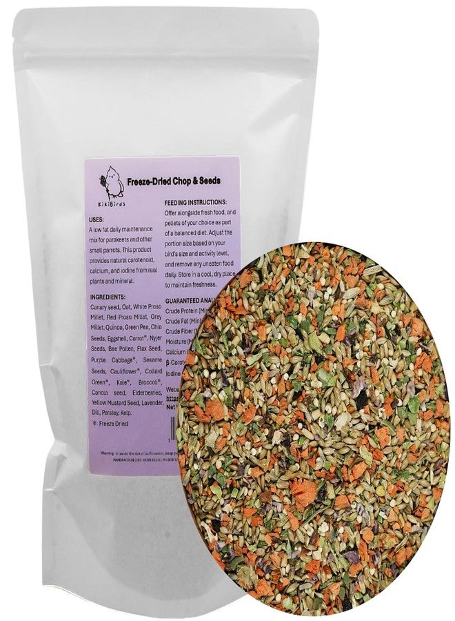 KikiBirds Freeze-Dried Chop & Seeds for Parakeet | Low Fat Food with Beta-Carotenoids, Calcium & Iodine | All Natural for Budgies & Small Parrots | Feather & Bone Health (2 lbs) - Image 1