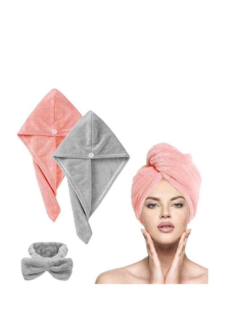 طقم من 3 مناشف ميكروفايبر على شكل عمامة بغطاء ممتاز لامتصاص الشعر مع تصميم زر للنساء ذوات الشعر الطويل الكثيف المبلل - Image 1