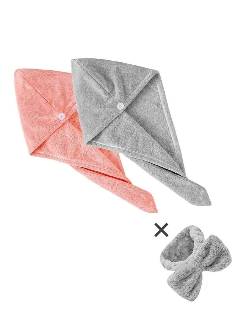 طقم من 3 مناشف ميكروفايبر على شكل عمامة بغطاء ممتاز لامتصاص الشعر مع تصميم زر للنساء ذوات الشعر الطويل الكثيف المبلل - Image 3