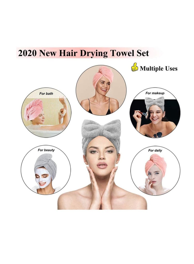 طقم من 3 مناشف ميكروفايبر على شكل عمامة بغطاء ممتاز لامتصاص الشعر مع تصميم زر للنساء ذوات الشعر الطويل الكثيف المبلل - Image 2