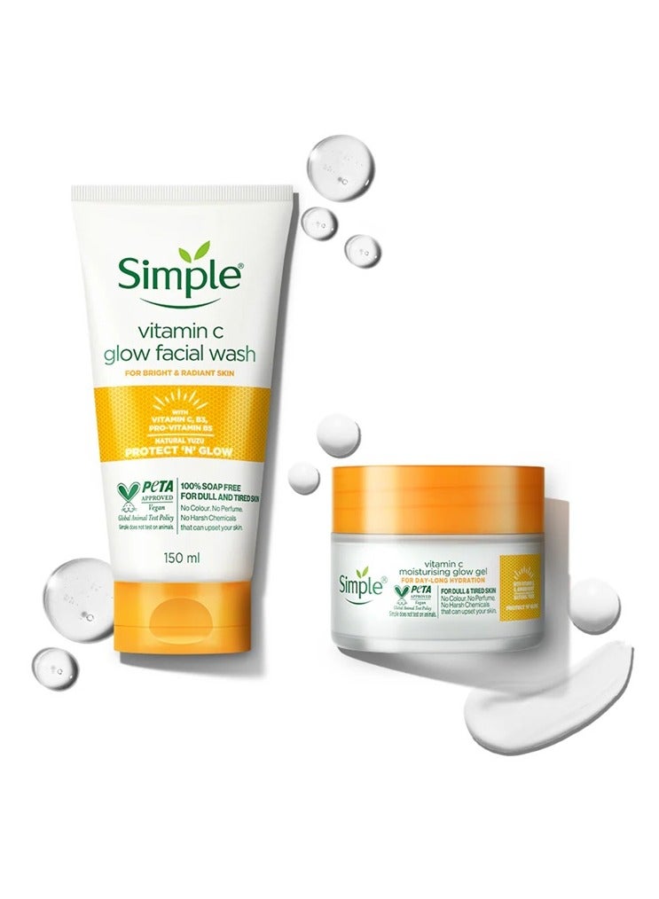 سمبل مجموعة سيمبل بروتكت آند جلو | غسول الوجه بفيتامين سي جلو 150 مل + جل ريست آند ريست المرطب 72 ساعة 50 مل | لجميع أنواع البشرة، بشرة متألقة بشكل طبيعي - Image 1