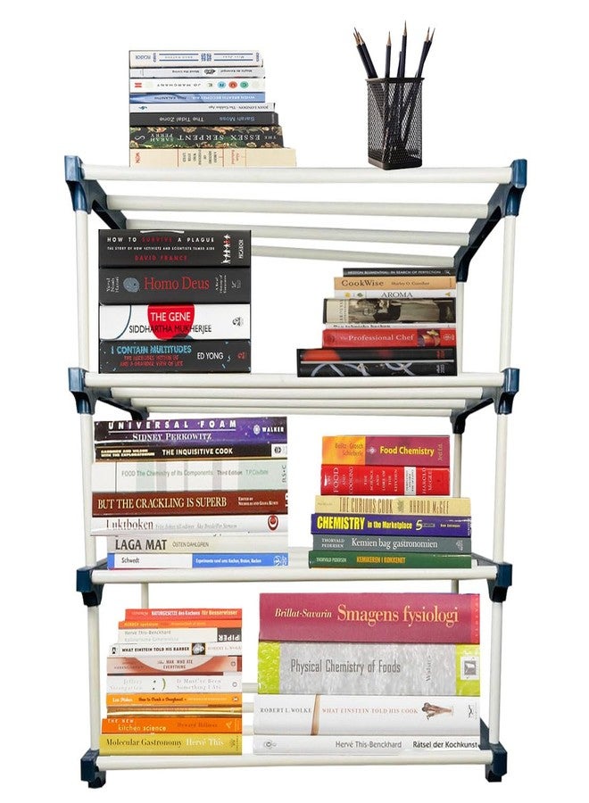 DEMARK 4 Layer Plastic Book Shelf Tall Narrow Storage Rack for Kids and Adults Modern Bookshelf Unit for Nursery, School, Home, and Office, Floor Mount Open - Image 1