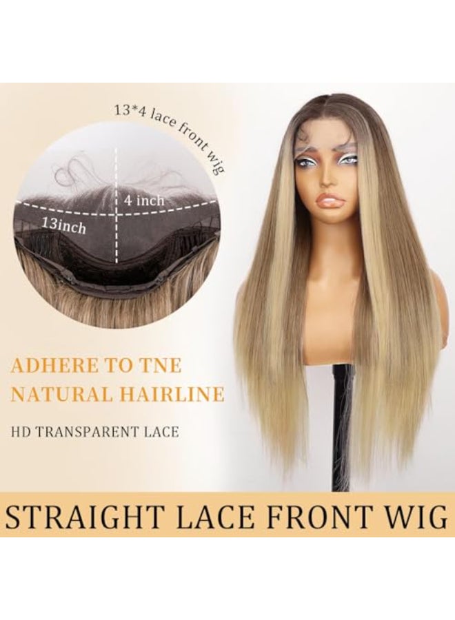 AISI HAIR 13x4 Ombre Blonde Straight Lace Front Wig for Women Synthetic Pre Plucked Blonde Glueless Wig With Baby Hair for Beginner Friendly 28inch - Image 3