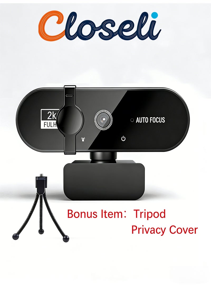 كلوزيلي كاميرا ويب للبث بدقة ‎2K‎ فل اتش دي مع ميكروفون تقليل الضوضاء بالذكاء الاصطناعي، كاميرا ويب USB تعمل بنظام التوصيل والتشغيل، فيديو ‎30FPS‎، تركيز تلقائي، تصحيح تلقائي للإضاءة، مجال رؤية قابل للتعديل، مناسبة للكمبيوتر واللابتوب وأجهزة سطح المكتب، لمكالمات الفيديو والاجتماعات عبر الإنترنت والبث المباشر. - Image 1