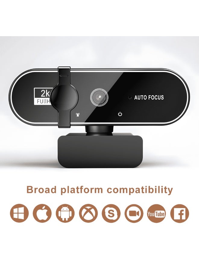 كلوزيلي كاميرا ويب للبث بدقة ‎2K‎ فل اتش دي مع ميكروفون تقليل الضوضاء بالذكاء الاصطناعي، كاميرا ويب USB تعمل بنظام التوصيل والتشغيل، فيديو ‎30FPS‎، تركيز تلقائي، تصحيح تلقائي للإضاءة، مجال رؤية قابل للتعديل، مناسبة للكمبيوتر واللابتوب وأجهزة سطح المكتب، لمكالمات الفيديو والاجتماعات عبر الإنترنت والبث المباشر. - Image 2