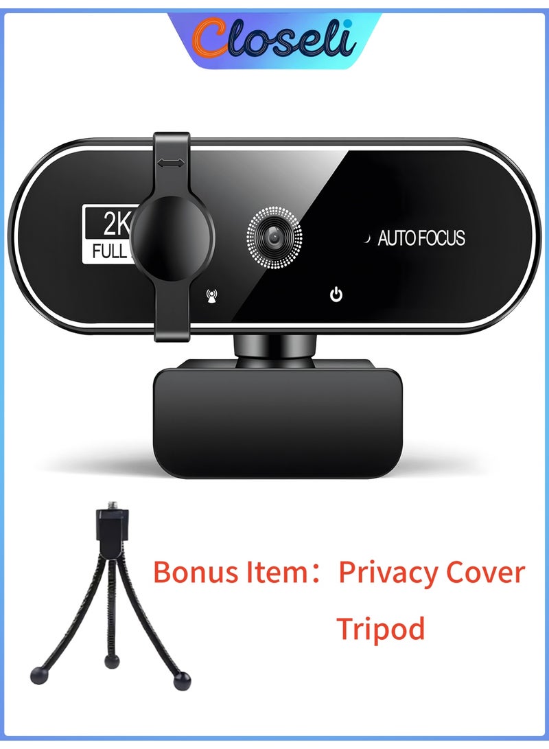 Closeli 2K Full HD Streaming Webcam, with AI Noise Reduction Microphone, USB Plug & Play Web Camera, 30FPS Video, Auto Focus, Auto Light Correction, Adjustable FOV, for PC Laptop Desktop, Video Calls, Online Meetings and Live Streaming - Image 1