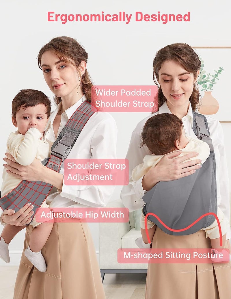 Mumgaroo Baby Sling Carrier Pure Cotton Ergonomically Adjustable Baby Carrier Newborn to Toddler Easy to Use Portable Ideal for 036 Months Up to 33 lbs Grey - Image 3