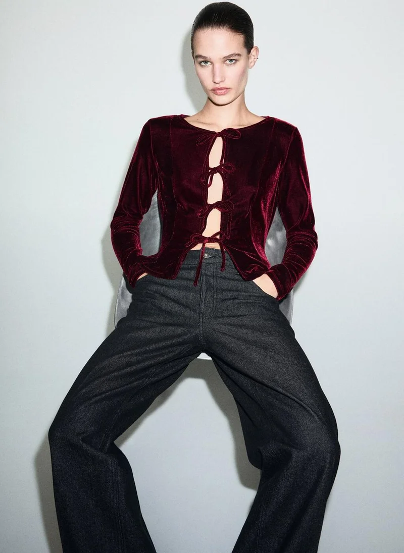 MANGO Velvet blouse with bows