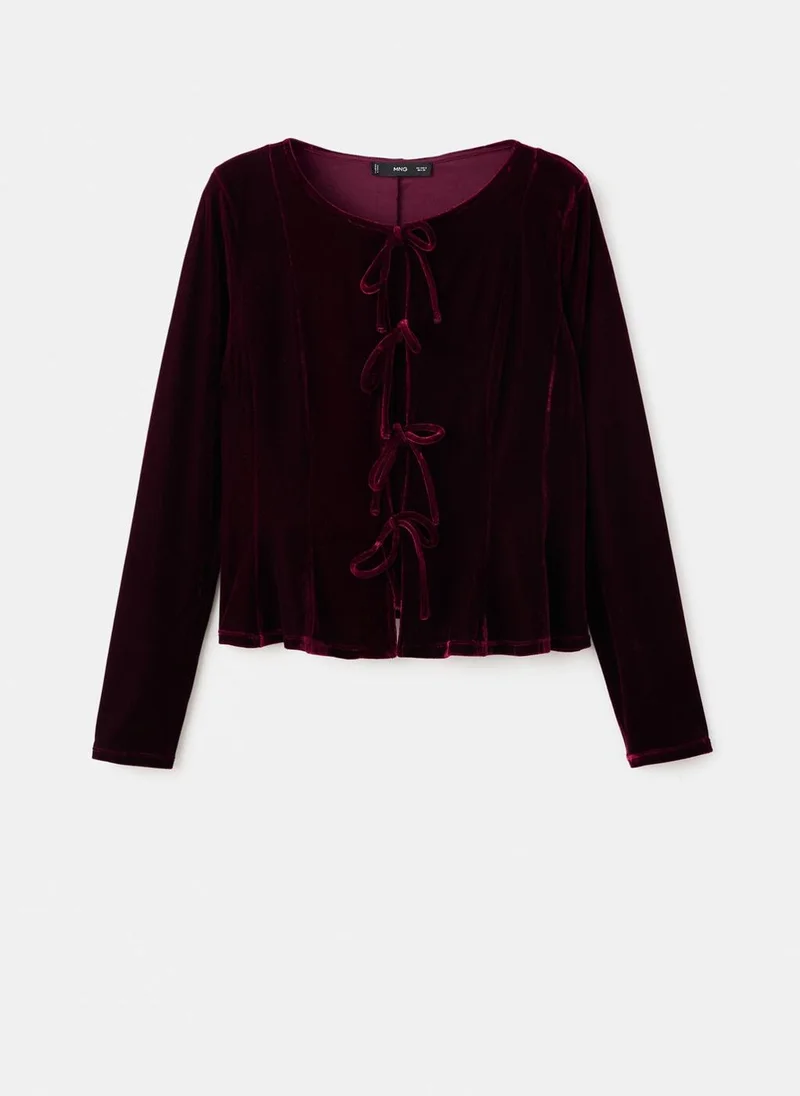 MANGO Velvet blouse with bows