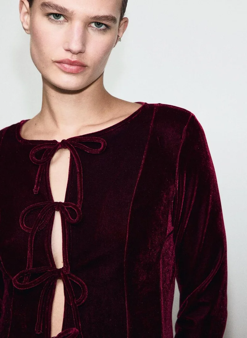 MANGO Velvet blouse with bows
