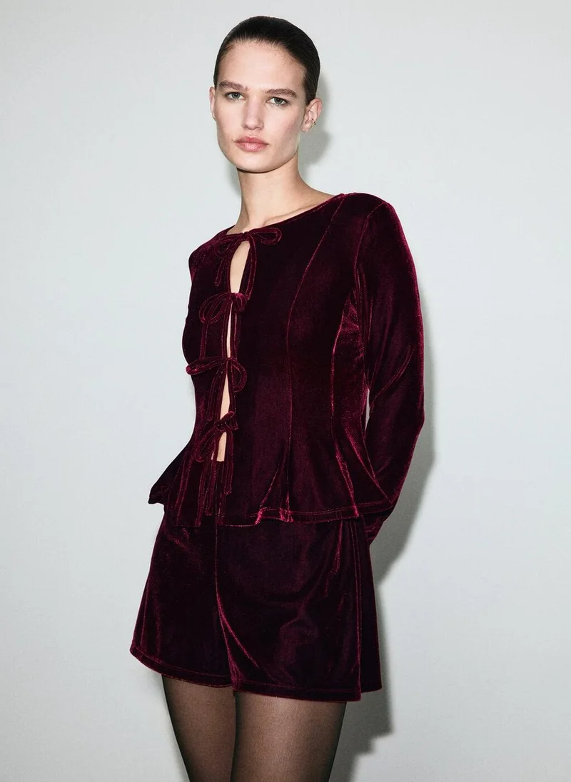 MANGO Velvet blouse with bows