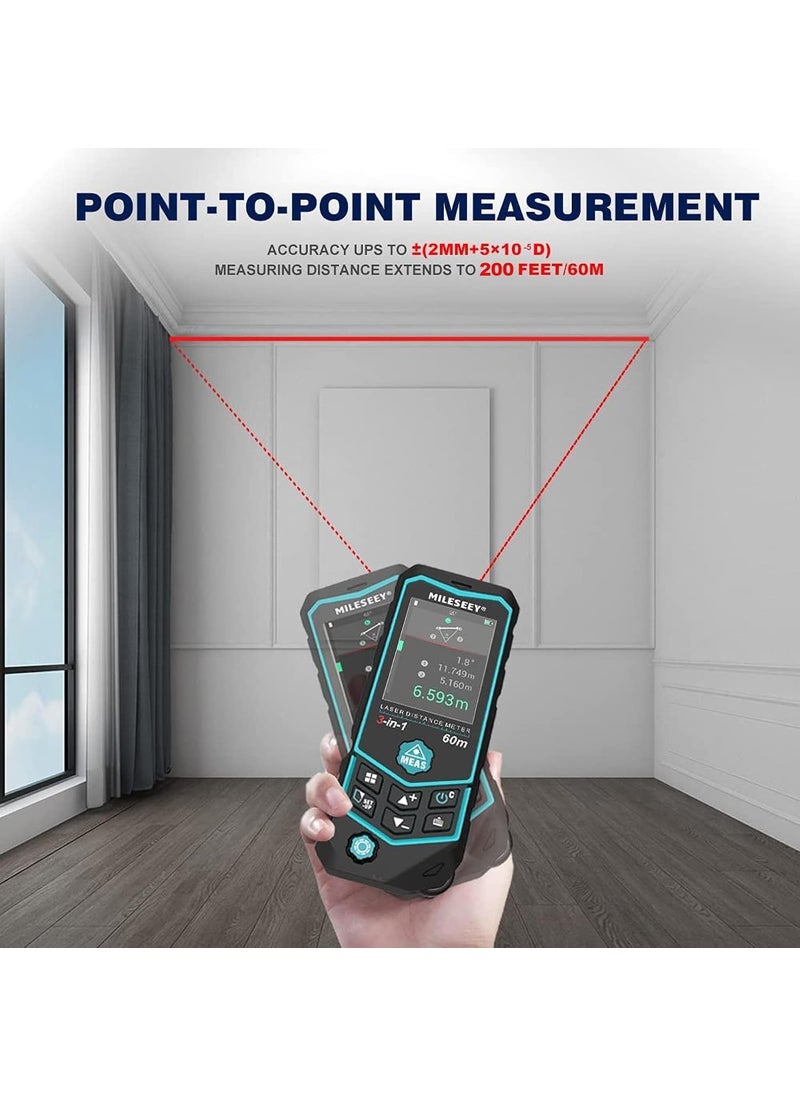 MILESEEY MiLESEEY R2B 200ft Laser Measurement Tool with Builtin Wheel for Curved Measure Laser Line Marking Funcation Measuring Tool with Angle Sensor Pythagorean Point to Point Area and Volume Measure  - Image 4