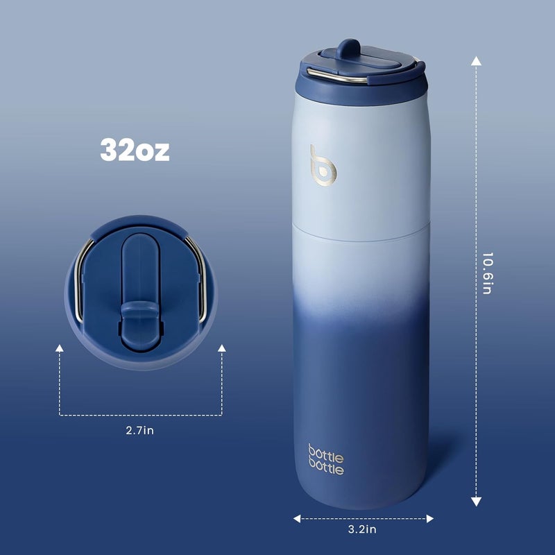 bottle bottle Stainless Steel Water Bottle with Straw and Lid, 32oz Vacuum Insulated Water Bottle Flask, Stay Cold for 24 Hrs, Hot for 12 Hrs, Leak-Proof Wide Mouth Sports water bottle, blue… - Image 3