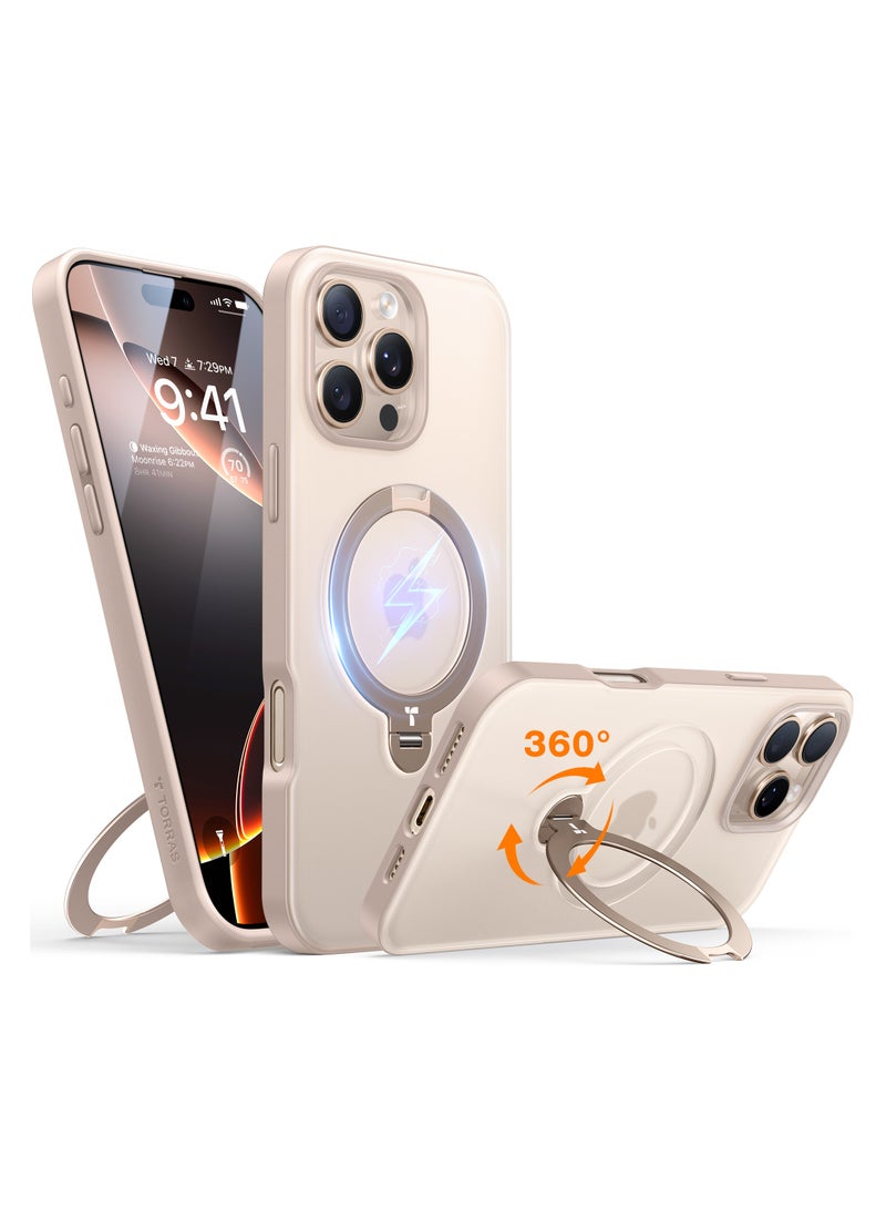 حامل مغناطيسي دوار 360° محدث لحافظة آيفون 16 برو ماكس، مع حامل مدمج، حامل حلقة دوار، متوافق مع ماغسيف، مقاوم للصدمات بمعيار عسكري، ظهر شفاف 6.9 بوصة - - Image 2
