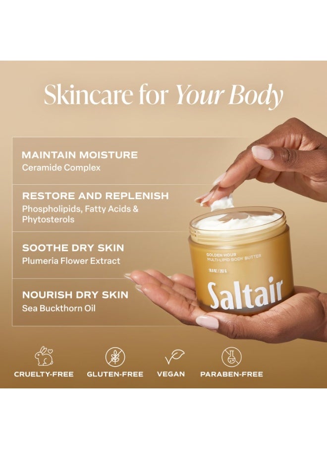 Saltair Saltair Multi-Lipid Body Butter - Rich, Nourishing Golden Hour Hydrating Body Cream with Ceramide Complex, Coconut Oil, Shea Butter, and Sea Buckthorn. Deep Moisturizing Dry Skin Care. 10oz Jar  - Image 3