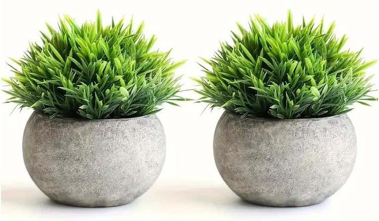 YIM-VIBEHAUS Mini Artificial Plants Set, 2 Pcs Small Fake Plants for Office Kitchen Bathroom Bedroom Mantle Shelf Living Room, Faux Plants in Pots Modern Farmhouse Plants Home Decor - Image 1
