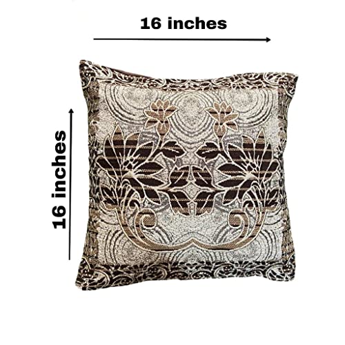 CASTIQA Chenille Jute Fabric 500 TC Floral Design Diwan Bedsheet 5 Cushion Covers and 2 Bolster Covers for Living Room (Multicolour 2), Set of 8 Pieces - Image 2