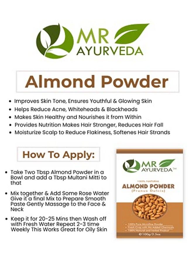 MR Ayurveda مسحوق اللوز العضوي النقي بنسبة 100% | بودرة بادام الطبيعية | بودرة اللوز للوجه | بودرة بادام للشعر | العناية الكاملة بالبشرة 100 جرام - Image 4