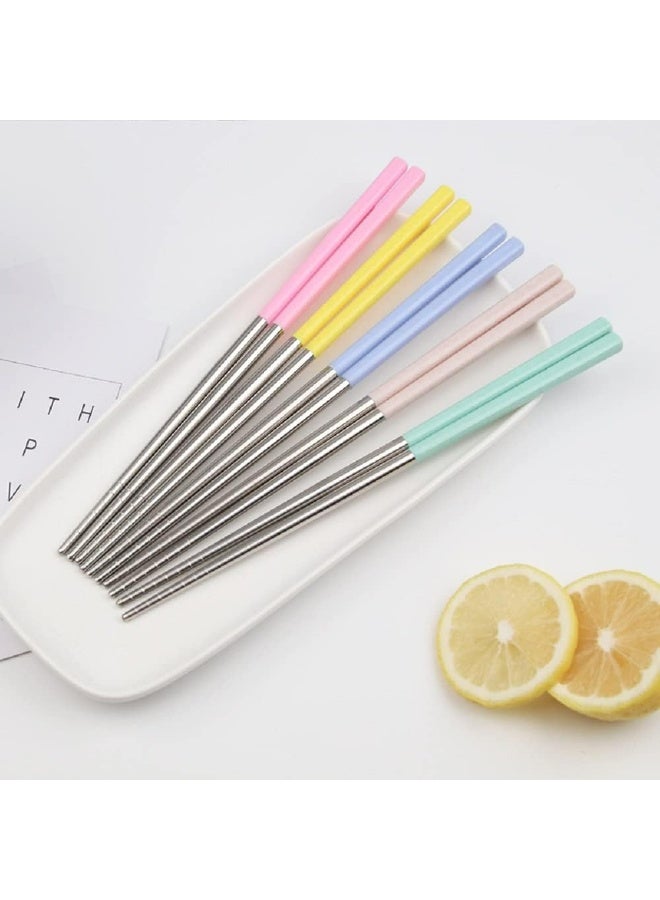 Anadic Reusable Stainless Steel Chopsticks – 5 Pairs Multicolor – Lightweight, Dishwasher Safe, Non-Slip - Image 1
