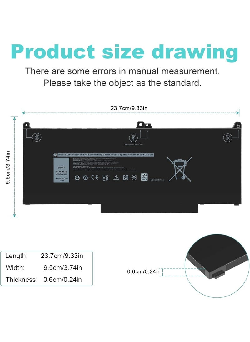 Terabyte replacement 60Wh MXV9V Laptop Battery for Dell Latitude 5300 E5300 5310 E5310, Inspiron 7300 E7300 7400 E7400 7306 Series, P96G P97G P99G P100G MXV9V 5VC2M 05 VC2M 8 829MX 0829MX 7.6V  - Image 3