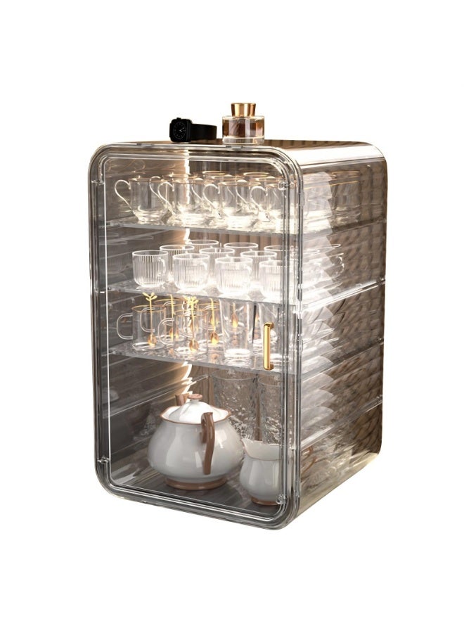 لوكيبا حامل أكواب قهوة 4 طبقات شفاف مع قفل مغناطيسي ورفوف قابلة للتعديل وفواصل قابلة للإزالة – تخزين مقاوم للغبار للكاسات والأكواب في المطبخ والمكتب والمنزل - Image 1