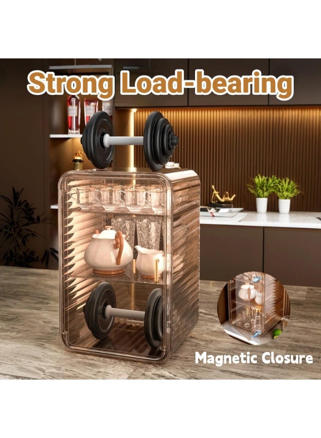 لوكيبا حامل أكواب قهوة 4 طبقات شفاف مع قفل مغناطيسي ورفوف قابلة للتعديل وفواصل قابلة للإزالة – تخزين مقاوم للغبار للكاسات والأكواب في المطبخ والمكتب والمنزل - Image 5