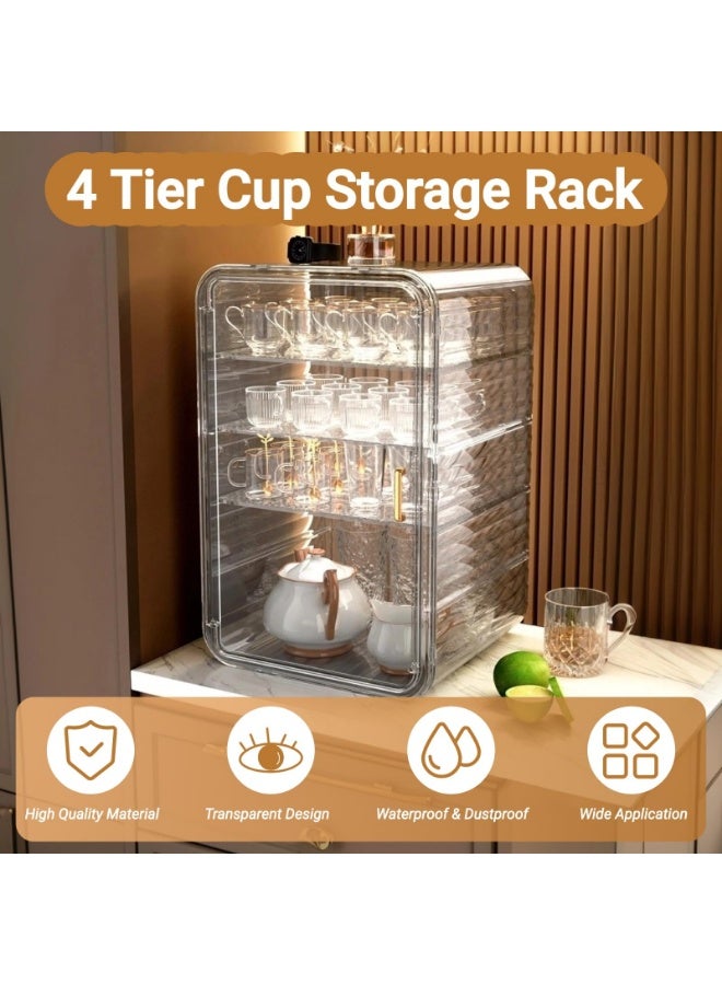لوكيبا حامل أكواب قهوة 4 طبقات شفاف مع قفل مغناطيسي ورفوف قابلة للتعديل وفواصل قابلة للإزالة – تخزين مقاوم للغبار للكاسات والأكواب في المطبخ والمكتب والمنزل - Image 2