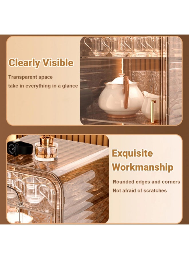 لوكيبا حامل أكواب قهوة 4 طبقات شفاف مع قفل مغناطيسي ورفوف قابلة للتعديل وفواصل قابلة للإزالة – تخزين مقاوم للغبار للكاسات والأكواب في المطبخ والمكتب والمنزل - Image 3