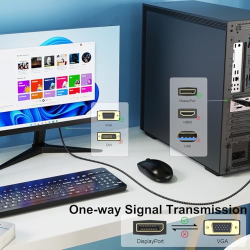 DteeDck DisplayPort to VGA Cable 6ft, Display Port DP to VGA 1080P@60Hz Adapter Converter Male to Male Braided Cord for Monitor Desktop Laptop Projector HDTV - Image 2