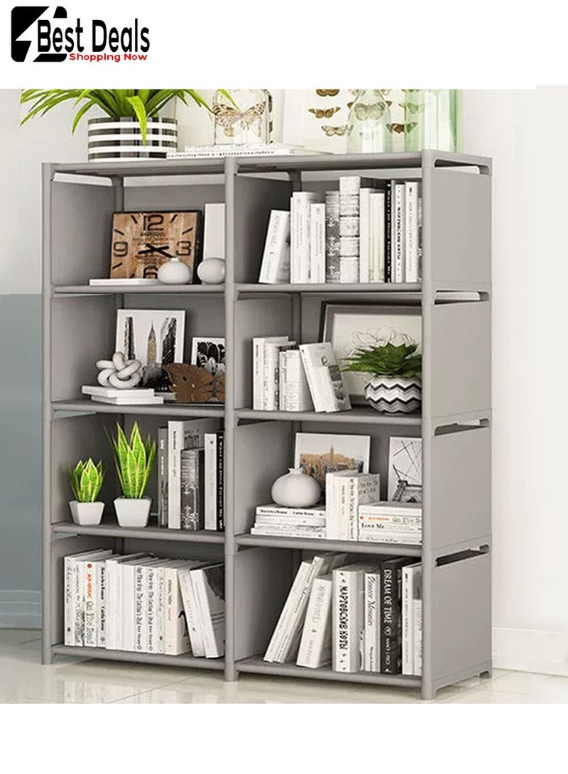 Best Deals Living Room Bedroom Rental Storage Bookshelf, Multi-Function Storage Rack, Bookshelf, Stackable Assembly Storage, Waterproof Non-Woven Fabric, Can Store Shoes, Books, Toys, Etc., Double-Row 8-Compartment Multi-Function Storage Bookshelf, Gray - Image 1