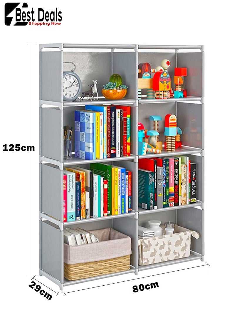 Best Deals Living Room Bedroom Rental Storage Bookshelf, Multi-Function Storage Rack, Bookshelf, Stackable Assembly Storage, Waterproof Non-Woven Fabric, Can Store Shoes, Books, Toys, Etc., Double-Row 8-Compartment Multi-Function Storage Bookshelf, Gray - Image 2