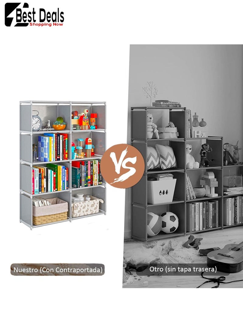 Best Deals Living Room Bedroom Rental Storage Bookshelf, Multi-Function Storage Rack, Bookshelf, Stackable Assembly Storage, Waterproof Non-Woven Fabric, Can Store Shoes, Books, Toys, Etc., Double-Row 8-Compartment Multi-Function Storage Bookshelf, Gray - Image 3