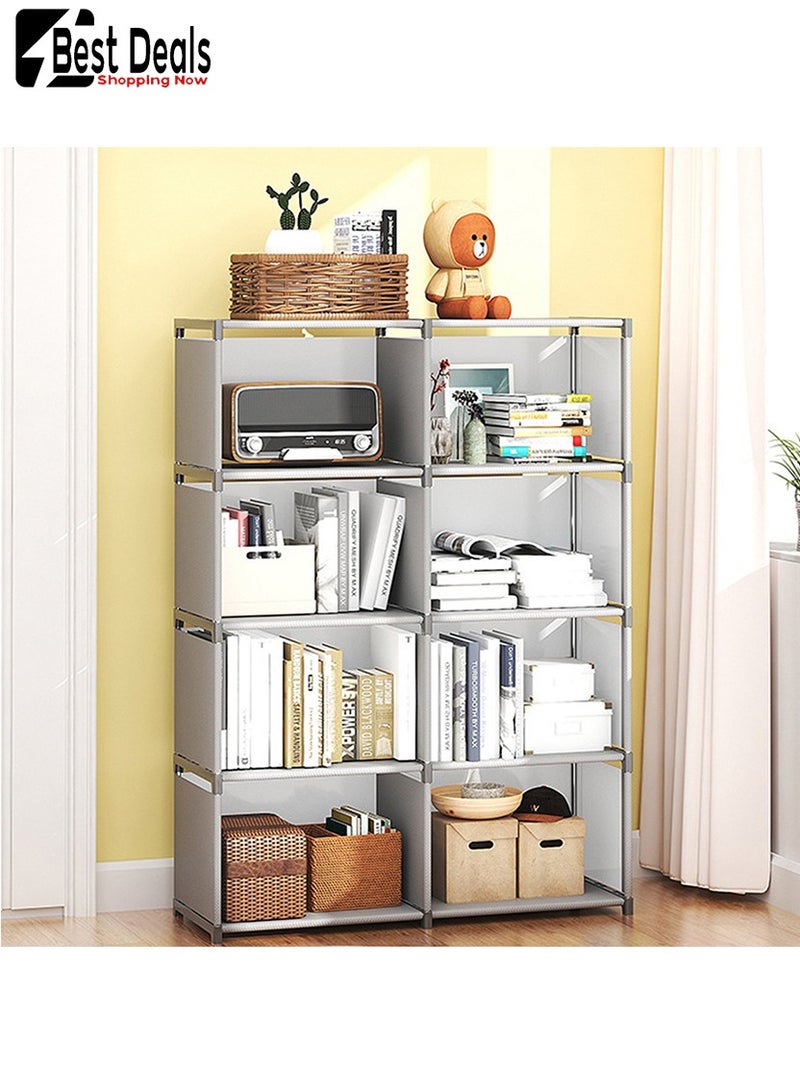 Best Deals Living Room Bedroom Rental Storage Bookshelf, Multi-Function Storage Rack, Bookshelf, Stackable Assembly Storage, Waterproof Non-Woven Fabric, Can Store Shoes, Books, Toys, Etc., Double-Row 8-Compartment Multi-Function Storage Bookshelf, Gray - Image 4