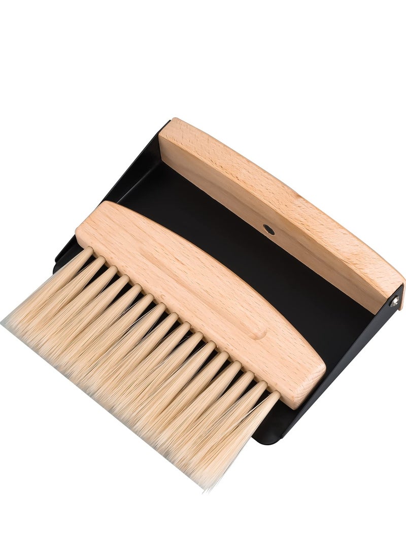 SOLARAE Table Broom with Dustpan - Wooden Table Sweeping Set - Hand Brush with Shovel - Dustpan and Hand Brush Set - Dustpan with Shovel Natural Wood - Crumb Brush & Hand Brush - Image 1