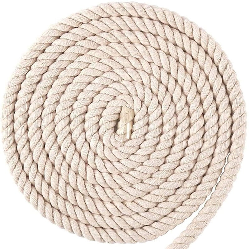VNQ Thick Cotton Decor Rope 17 Feet 10 MM Natural Cotton Twisted Cord Thread Craft 1 Wooden Ring Free 