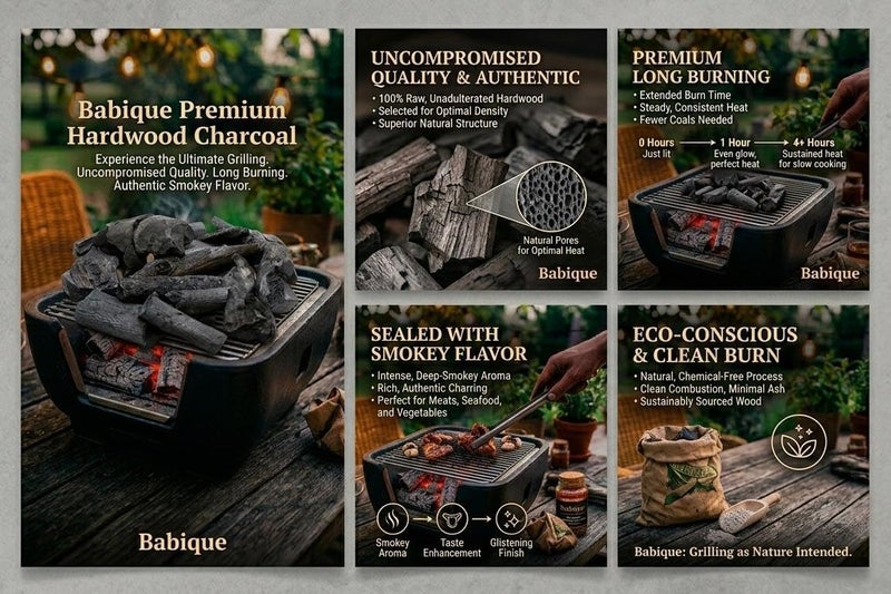 Babique Wood Charcoal Premium Long Burning Barbeque Koyla |Grilling| Low Smoke | Long Burning Coal for Home, Kitchen & Garden (Charcoal, 1000 gm) - Image 4
