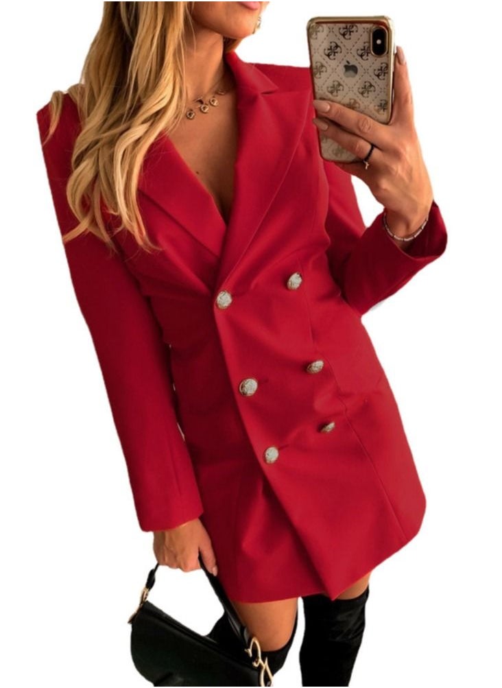 Loquat - Autumn And Winter Long Sleeve Solid Color Simple Double-Breasted Slim Overcoat - Image 1