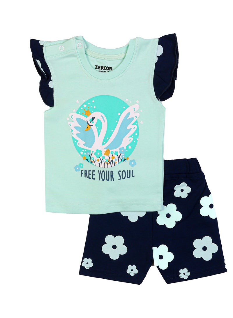 زيركون بيجامة بناتي صيفي لحديثي الولادة - طقم بناتي صيفي لحديثي الولادة - Image 1