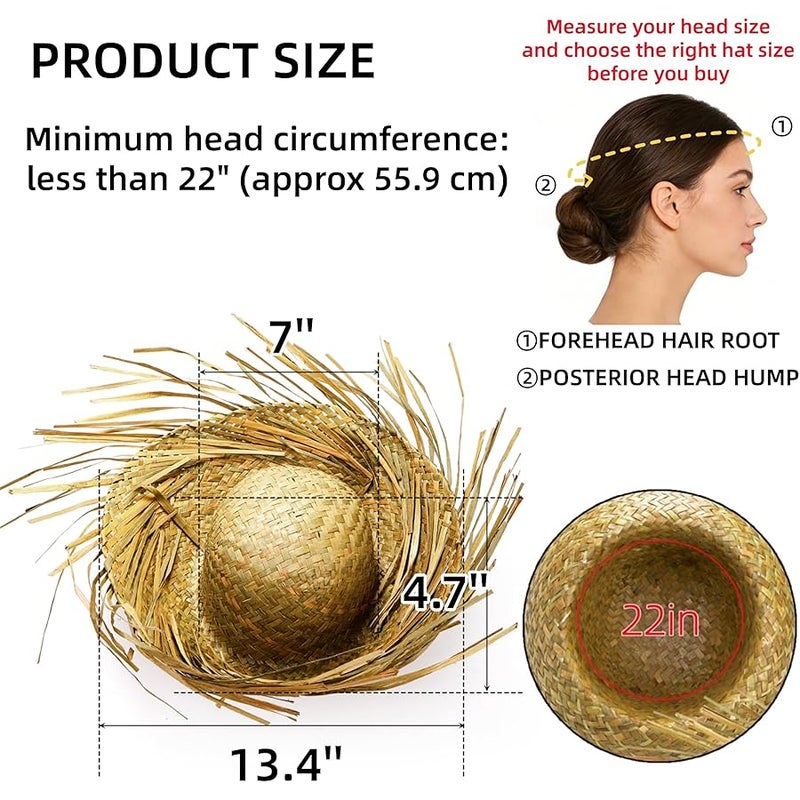 Cididu 6 Pcs Straw Hat Hawaii, Beach Party Hat Costume, Beachcomber Hats for Women Men, Hawaiian Farmer Hat for Summer Themed Party Props Decorations Accessories - Image 2