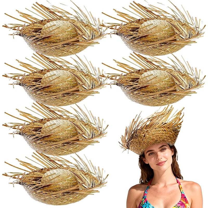 Cididu 6 Pcs Straw Hat Hawaii, Beach Party Hat Costume, Beachcomber Hats for Women Men, Hawaiian Farmer Hat for Summer Themed Party Props Decorations Accessories - Image 1