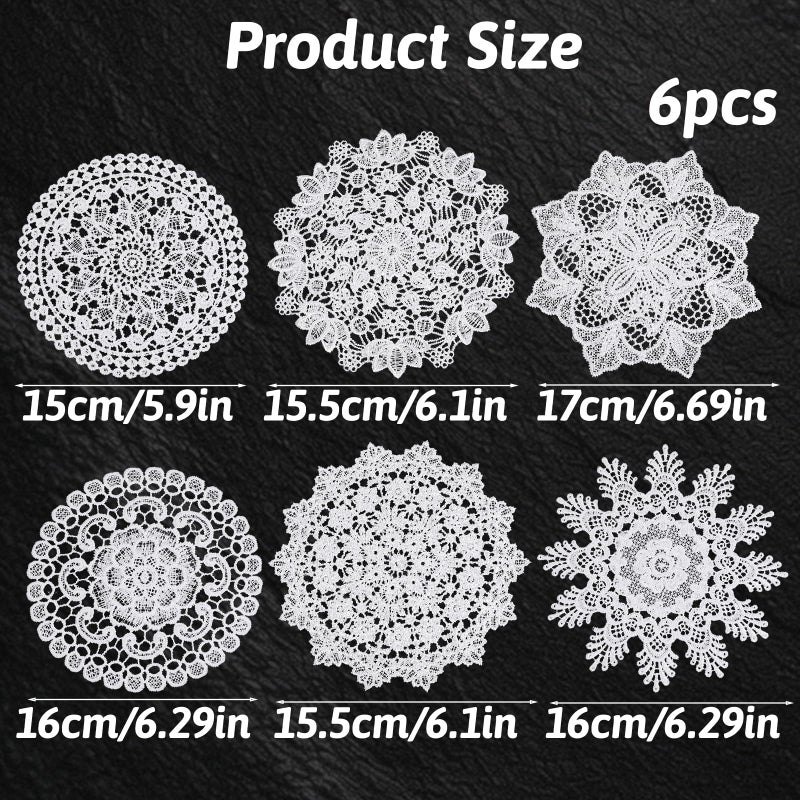 Ajcotahm 6PCS White Vintage Crochet Doilies, 6 to 7 Inch Vintage Crochet Doilies Round Lace Placemats Handmade Coasters, Rustic Table Decor for Kitchen Dining Wedding Party - Image 2