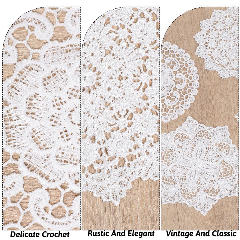 Ajcotahm 6PCS White Vintage Crochet Doilies, 6 to 7 Inch Vintage Crochet Doilies Round Lace Placemats Handmade Coasters, Rustic Table Decor for Kitchen Dining Wedding Party - Image 3